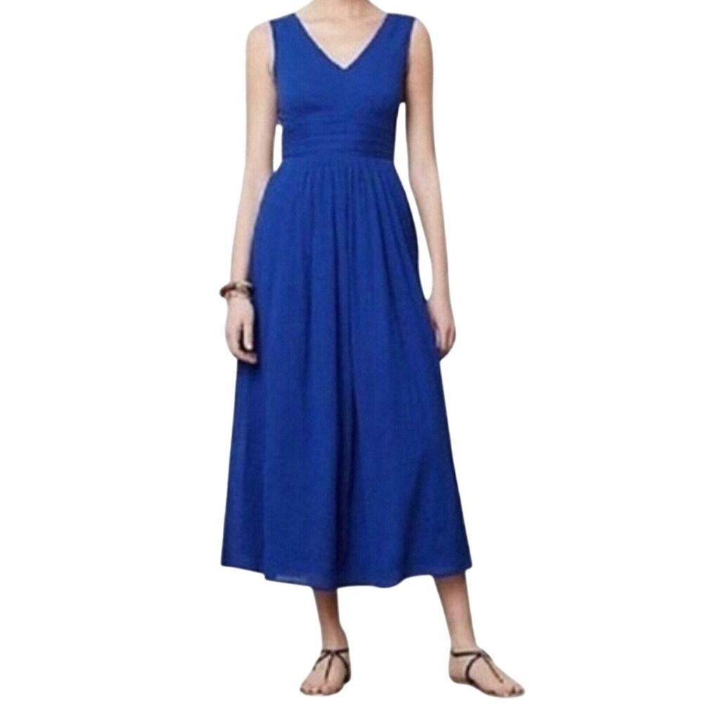 Anthropologie Edme & Esyllte Blue Caravia V Neck Flowy Midi Dress Womens Size 2